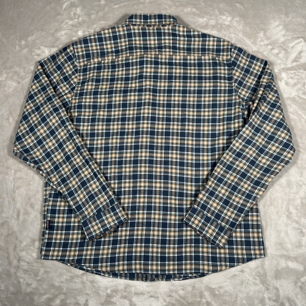 Patagonia Fjord Flannel Shirt Mens L Plaid Brown Blue Long Sleeve Organic 42410 - Picture 5 of 16
